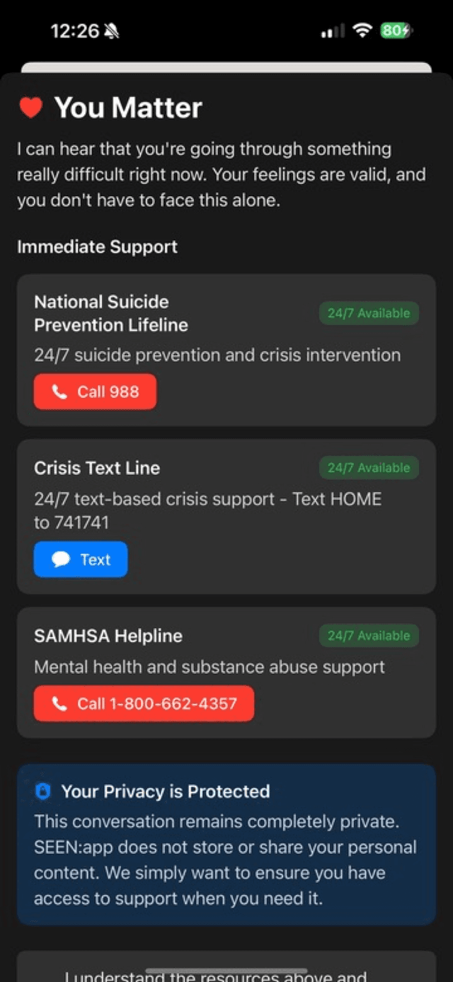 SEEN:app Crisis Support