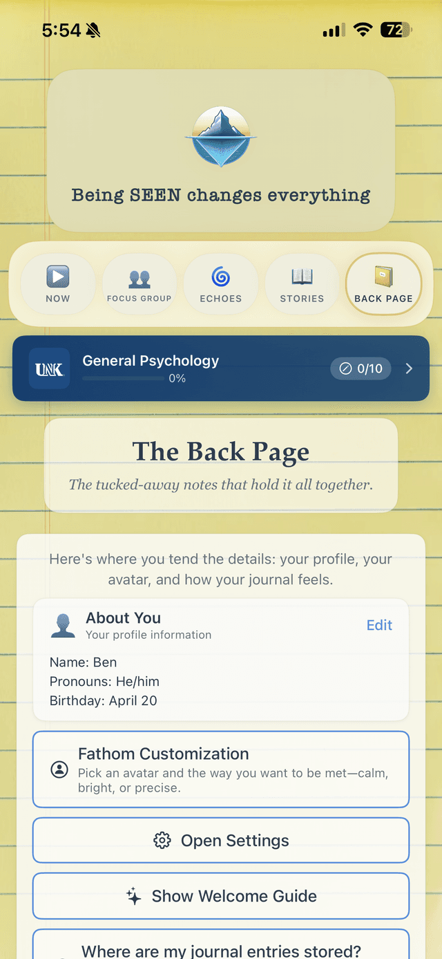 Back Page - Profile & Customization