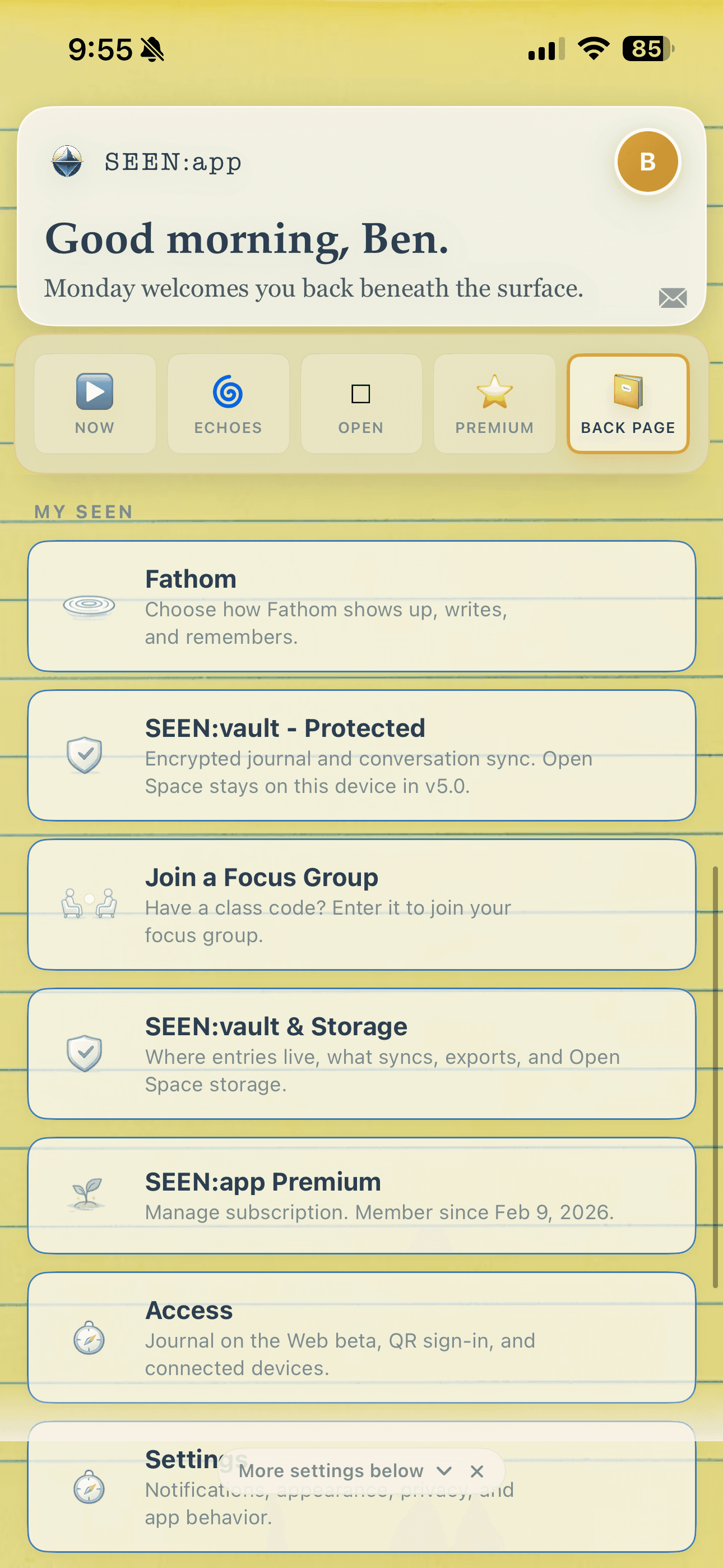 Join a Focus Group option in the MY SEEN section of Back Page